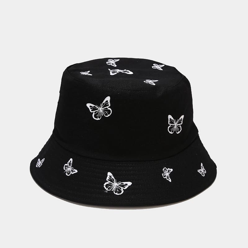 BK00052 Cappello da pescatore double face ricamato a farfalla