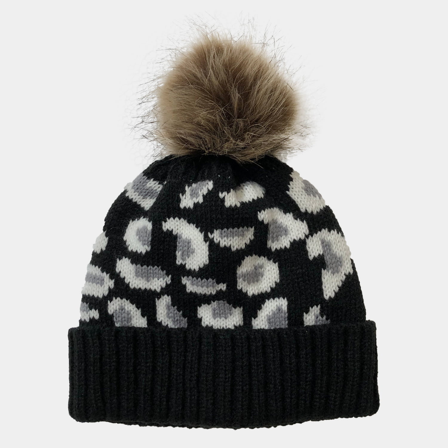 H00004 Cappello lavorato a maglia da donna in jacquard leopardato