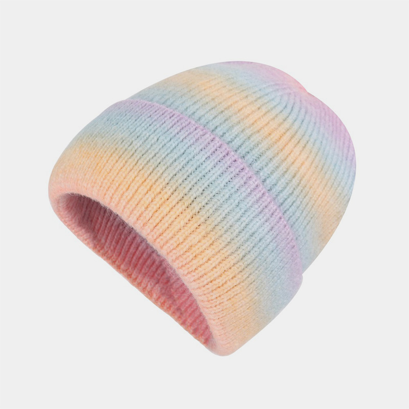 H00031 Cappello lavorato a maglia acrilico arcobaleno tinto in massa multicolore
