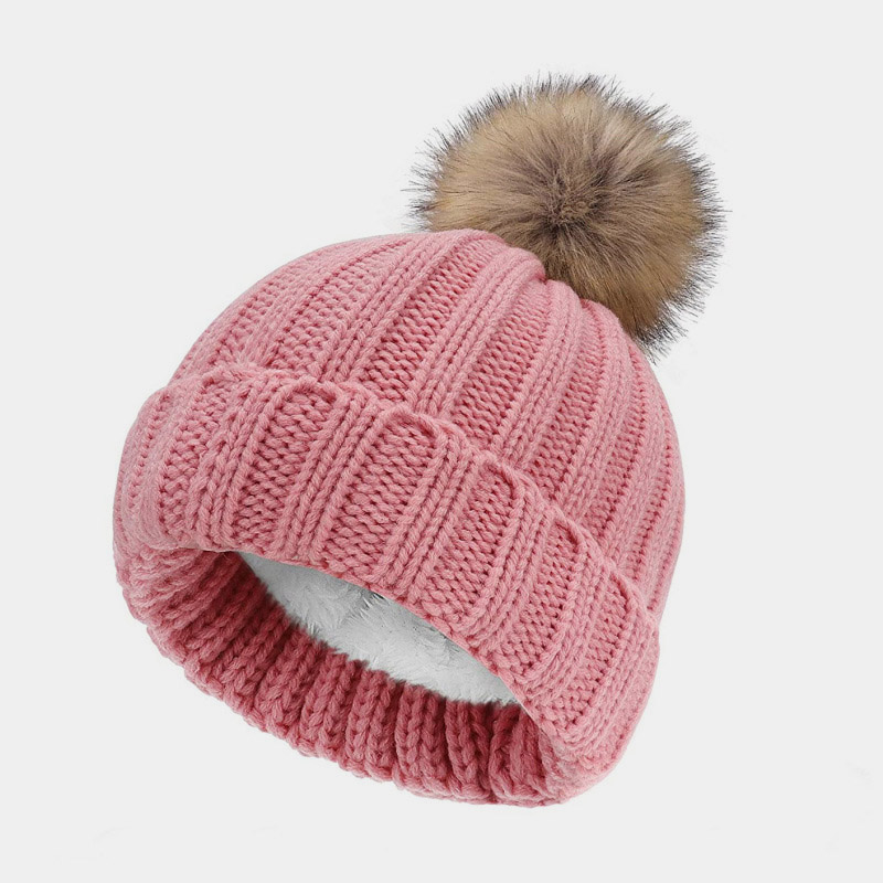 H00025 Cappello con palle di pelo lavorato a maglia multicolore per adulti