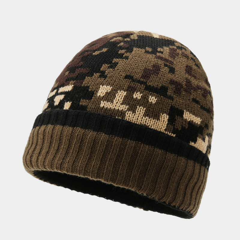H00061 Cappello Da Uomo In Maglia Camo E Pile