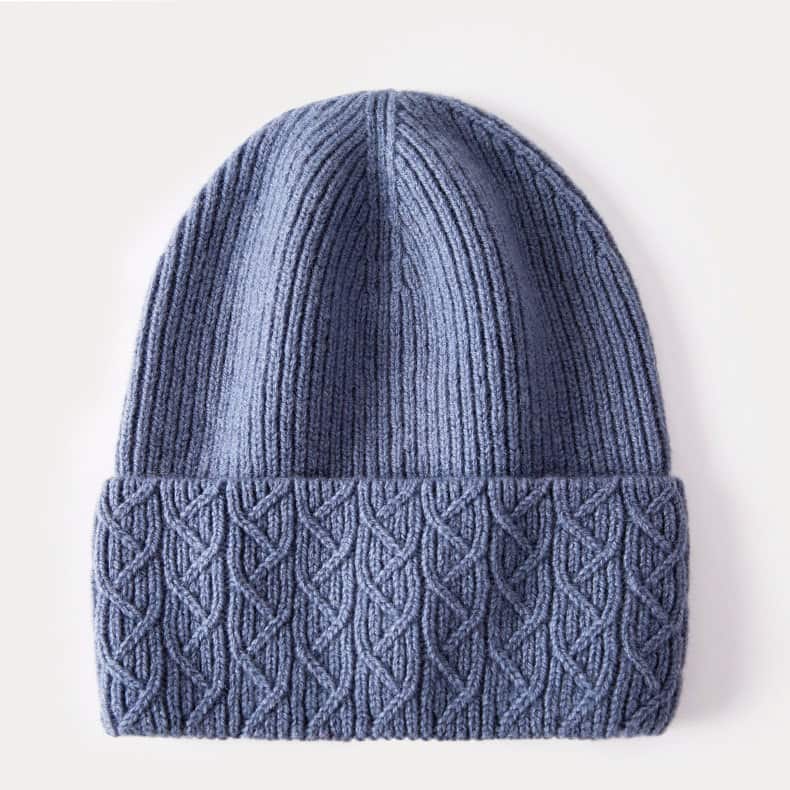 H00086 Cappello lavorato a maglia da donna in cashmere con motivo a filo