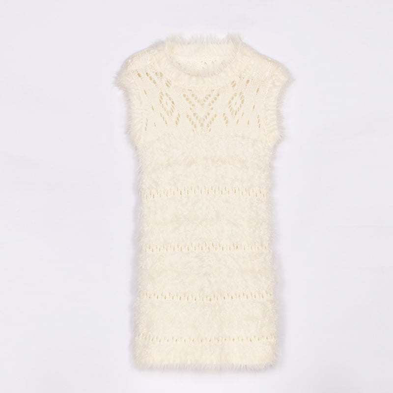 SM-K0043 Abito estivo in maglia senza maniche in mohair Abito francese con fondo cavo