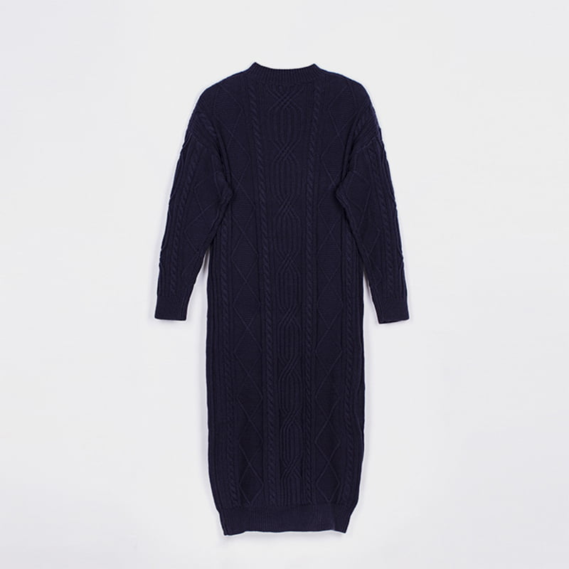 SM-K0032 Abito in maglia jacquard tinta unita con scollo a V autunno/inverno da donna