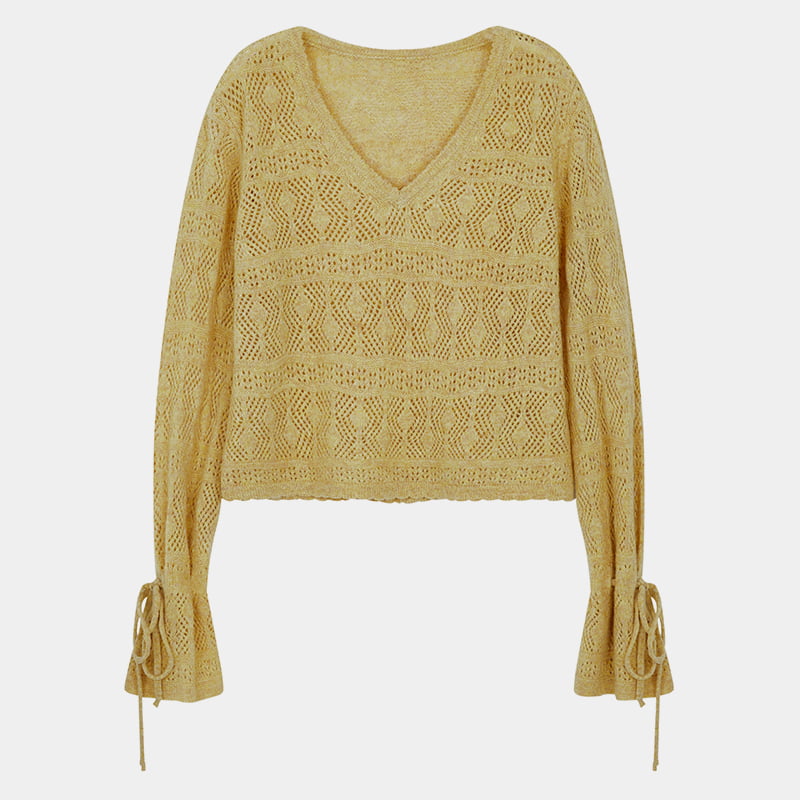 ML2201 Maglione lavorato a maglia pullover con polsini ritagliati e scollo a V