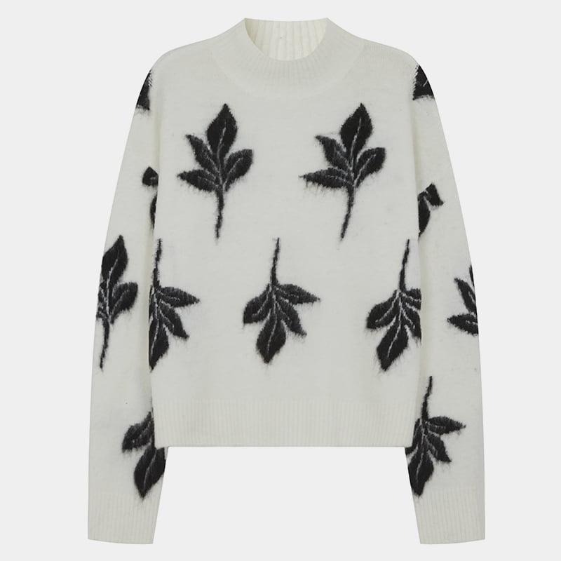 ML2208 Maglione lavorato a maglia maglione di lana con foglie di mohair e mezzo dolcevita autunnale