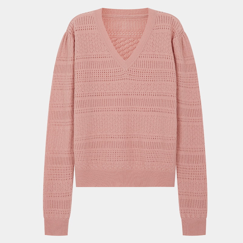 ML2202 Maglione lavorato a maglia con scollo a V sottile cavo rosa in pelle