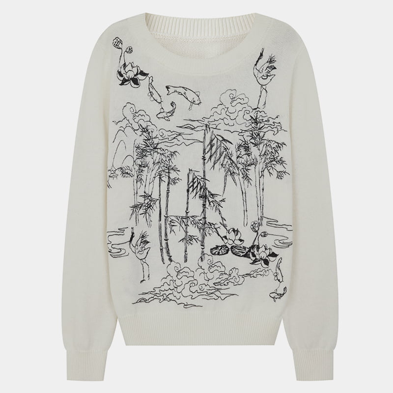 ML2209 Maglione lavorato a maglia con collo rotondo e morbido ricamo pettinato
