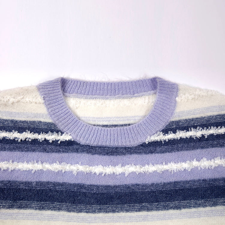 SM-K0047 Maglione lavorato a maglia con collo rotondo ampio patchwork dolce sfumato a righe SM-K0047 Maglione lavorato a maglia con collo rotondo ampio patchwork dolce sfumato a righe