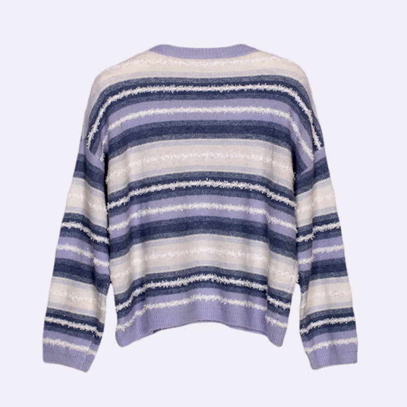 SM-K0047 Maglione lavorato a maglia con collo rotondo ampio patchwork dolce sfumato a righe SM-K0047 Maglione lavorato a maglia con collo rotondo ampio patchwork dolce sfumato a righe