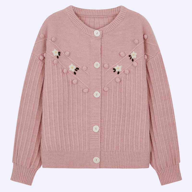 ML2211 Simpatico maglione cardigan lavorato a maglia con maniche a sbuffo e girocollo