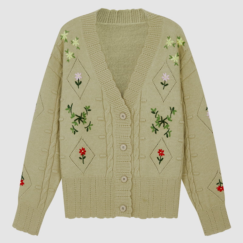 ML2213 Giacca cardigan lavorata a maglia fatta a mano verde avocado giapponese retrò