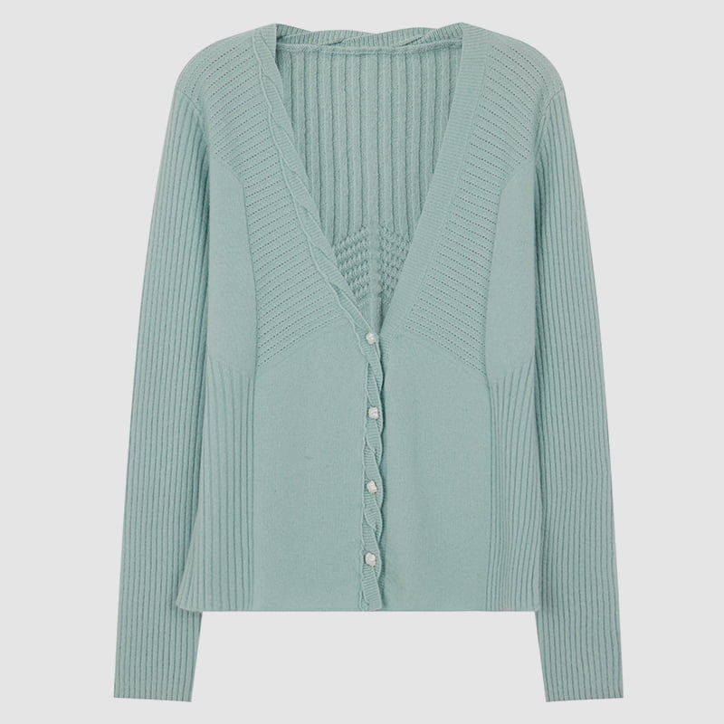 ML2218 Cardigan in maglia monopetto twist con scollo a V e bottoni a petalo