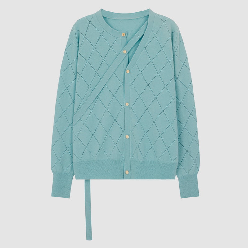ML2212 Maglione cardigan lavorato a maglia con scollo a diamante e design a nastro