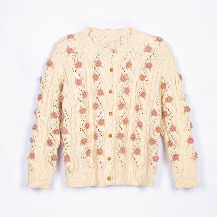 SM-K0008 Cardigan lavorato a maglia da donna con maglione a maniche lunghe con gancio manuale retrò allentato