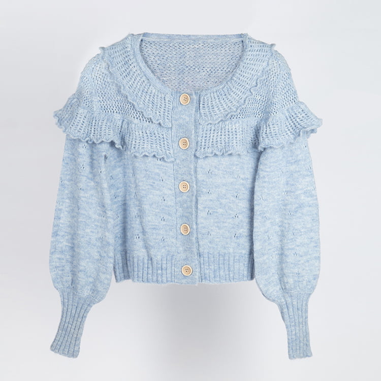 SM-K0007 Dolce cardigan lavorato a maglia in mohair con colletto in pizzo multistrato