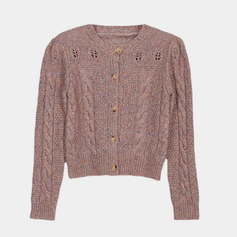 SM-K0006 Cardigan in maglia a maniche lunghe allentate da donna monopetto in lino cavo