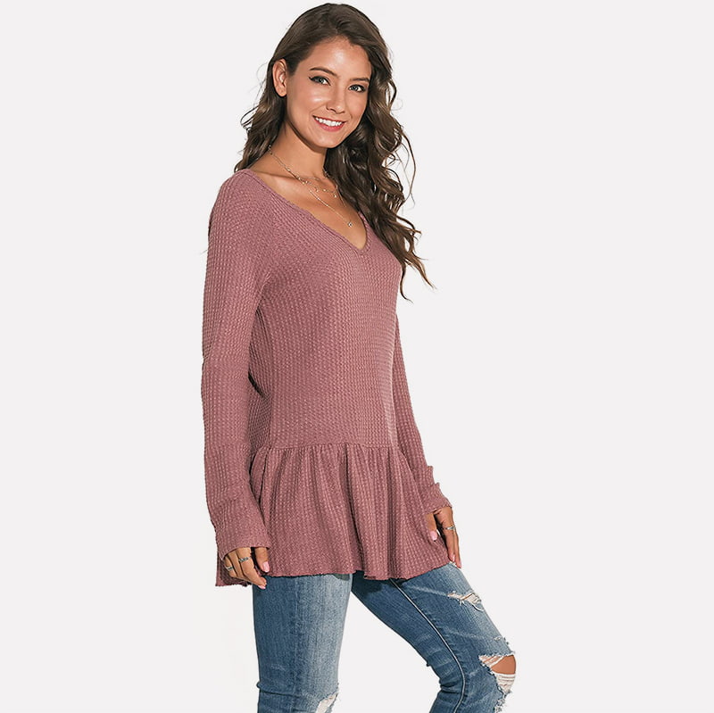 SM-K0096 Maglione casual maglione lavorato a maglia lungo con balze con scollo a V SM-K0096 Maglione casual maglione lavorato a maglia lungo con balze con scollo a V