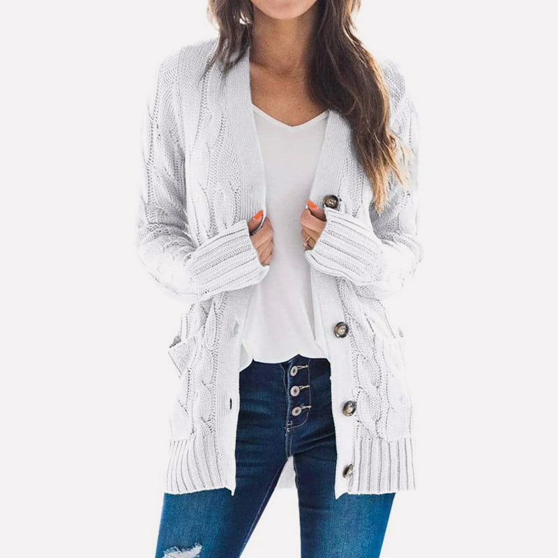 SM-K0051 Cappotto cardigan lungo lavorato a maglia con bottoni in canapa tinta unita con scollo a V