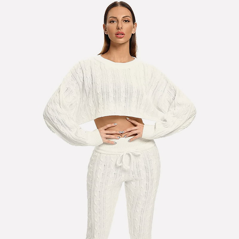 SM-K0094 Pantaloni da giacca lavorati a maglia a vita corta in tinta unita Abito lavorato a maglia in due pezzi