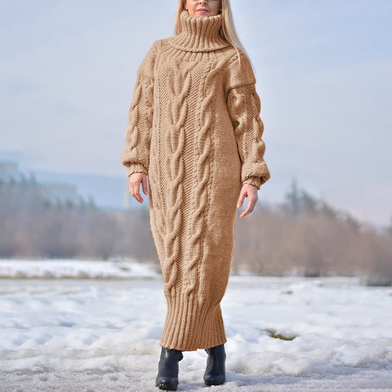 SM-K0068 Abito in maglia calda e allungata a maniche lunghe con collo alto e spesso