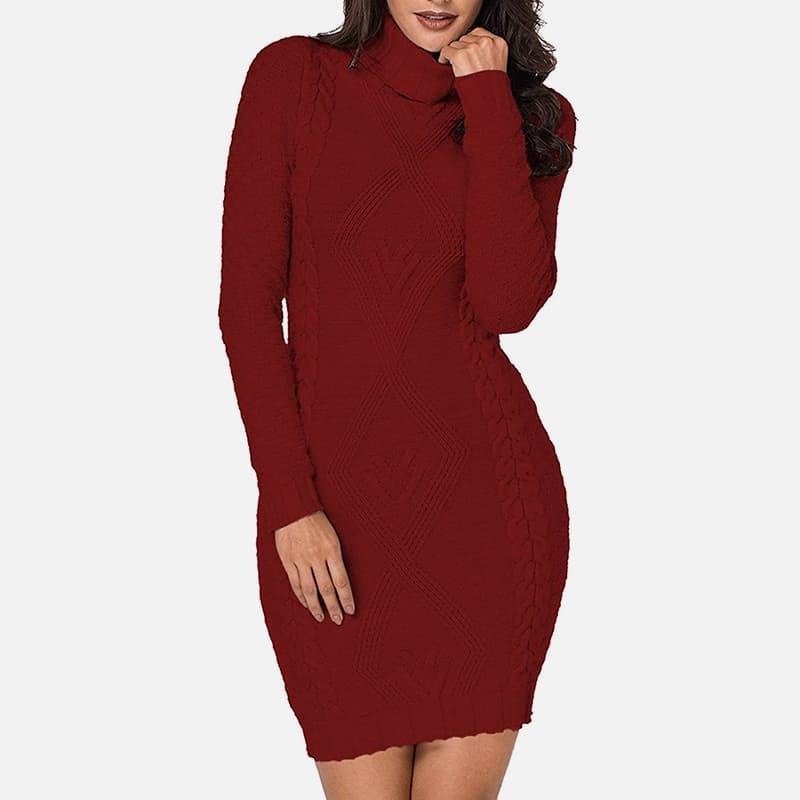 SM-K0063 Abito in maglia slim fit a maniche lunghe con collo alto SM-K0063 Abito in maglia slim fit a maniche lunghe con collo alto