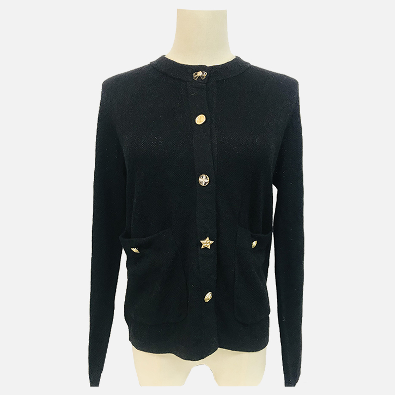 D23-502B Cardigan in maglia girocollo a maniche lunghe nero
